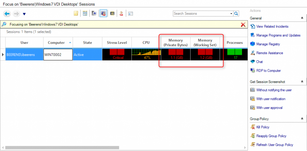 view session monitoring memory