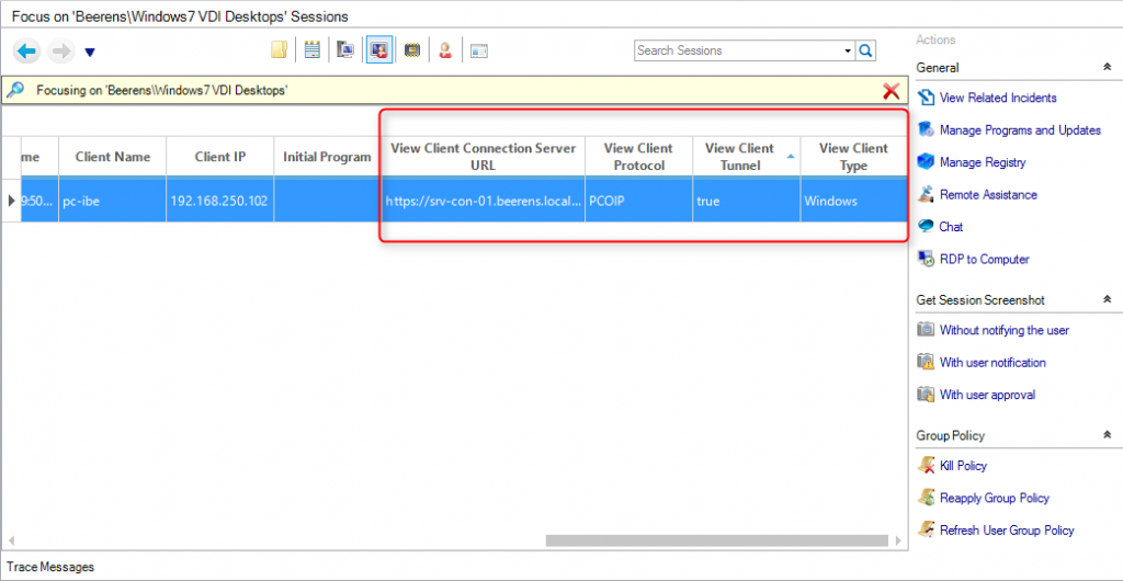 view specific session settings